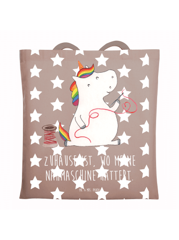 Mr. & Mrs. Panda Jutebeutel Einhorn Näherin mit Spruch in Braun Pastell