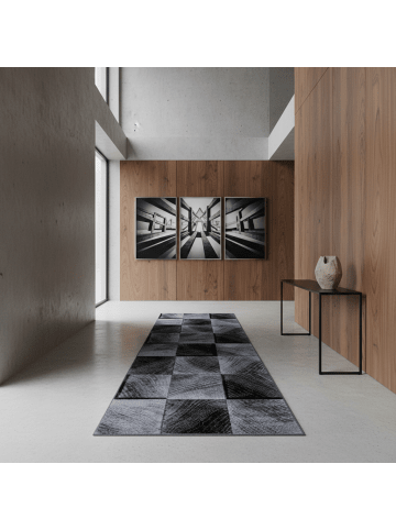 KADIMA DESIGN Teppich Kurzflor Waschbar Karo INN Strapazierfähig OEKO-TEX in Schwarz