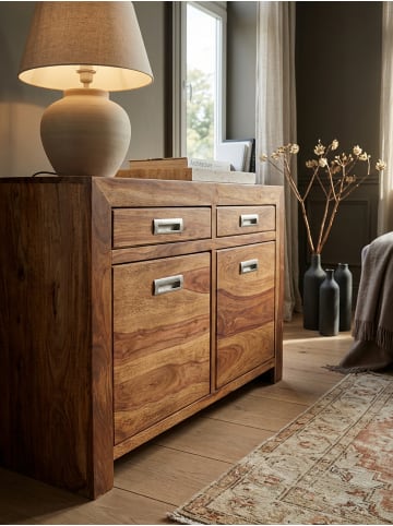 KADIMA DESIGN Sideboard MUMBAI Massivholz Kommode 90 cm 2 Schubladen 2