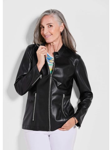 GOLDNER Kurzgröße: Lederoptik-Jacke, silberne Akzente in schwarz