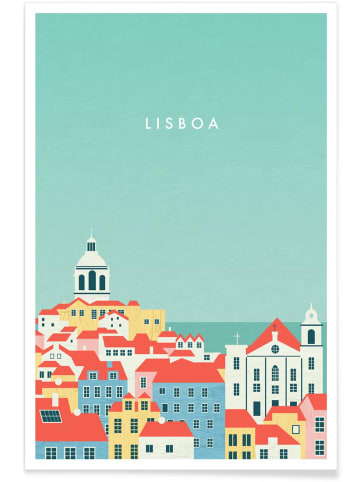 Juniqe Poster "Lisboa" in Blau & Bunt