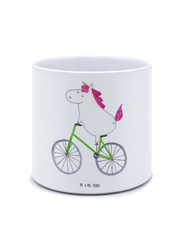 Mr. & Mrs. Panda Blumentopf Einhorn Radfahrer ohne Spruch in Weiß