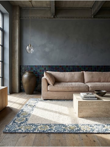 KADIMA DESIGN Teppich Wolle Handgetuftet BROK Floral Wohnzimmer Wohnlich in Blau-Beige