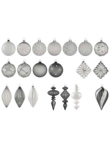 Beliani 35er-Set Weihnachtsbaumkugeln FROSTFALL in Grau/Silber/Weiß