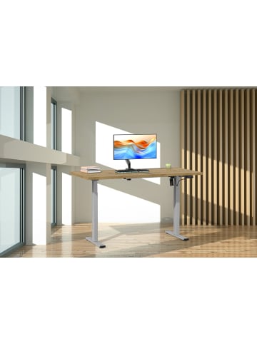 VCM  Schreibtisch höhenverstellbar Lona 110x80 in Silber / Honig-eiche