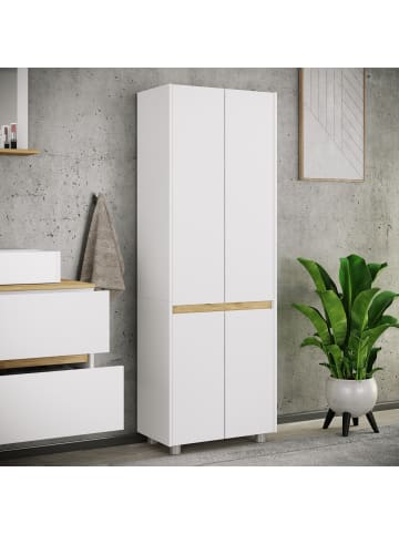 VCM  Badmöbel Hochschrank 165x57x33 Drehtüren Cosila in Weiß / Honig-Eiche