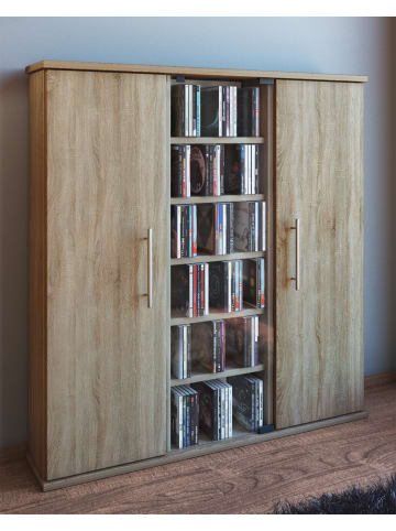 VCM  Holz CD DVD Stand Regal Schrank Santo Glastür in Sonoma-Eiche (Sägerau)