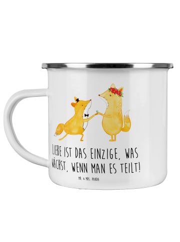Mr. & Mrs. Panda Camping Emaille Tasse Eheversprechen Liebe Teil... in Weiß