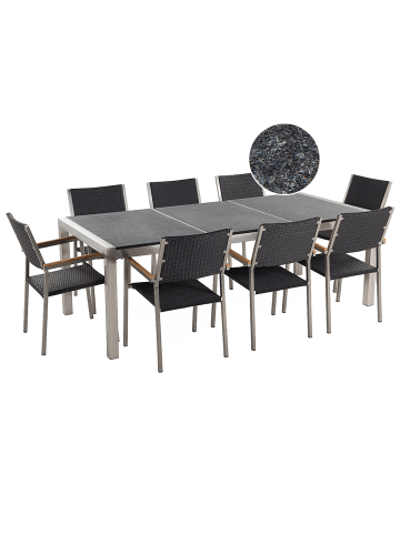 Beliani 9-tlg Gartentisch Set GROSSETO in Grau/Schwarz/Silber