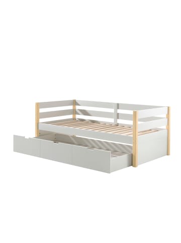 58 aufm Kessel KOJENBETT mit Schubladen Karissa 211x77x98 Massivholz+MDF Weiß/natur