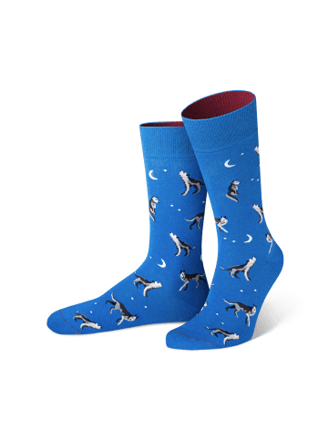 von Jungfeld Gemusterte Socken mit Wolf Icon in Blau