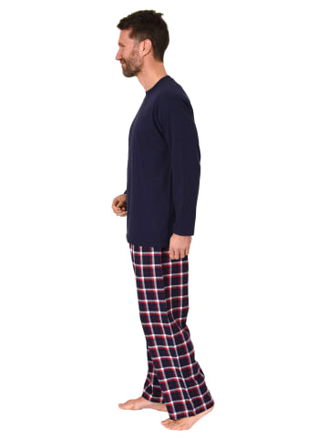 NORMANN Schlafanzug lang Pyjama FlanellHose Karo in marine