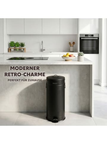 eluno Abfalleimer VINTAGE, Treteimer, 30 Liter Fassungsvermögen aus schwarzem Metall