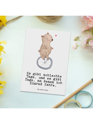 Mr. & Mrs. Panda Postkarte Bär Einrad fahren mit Spruch in Weiß