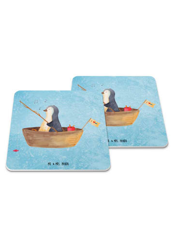 Mr. & Mrs. Panda Untersetzer Eckig Pinguin Angelboot ohne Spruch in Eisblau