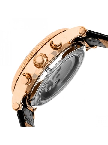 Heritor Winston Halbskelett-Uhr mit Lederarmband in Rose Gold/White