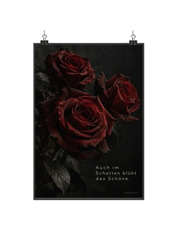 Poster Rose dramatisch Design mit Spruch in Weiß
