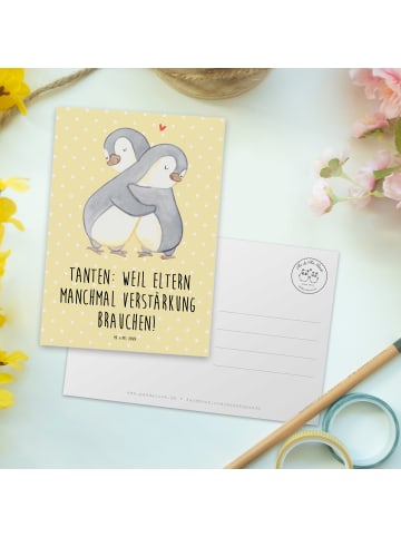 Mr. & Mrs. Panda Postkarte Liebe Tanten mit Spruch in Gelb Pastell