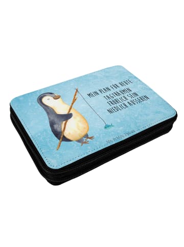 Mr. & Mrs. Panda Mäppchen Pinguin Angler mit Spruch in Eisblau