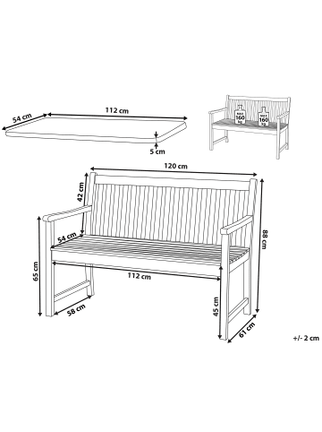 Beliani Gartenbank VIVARA in Braun/Weiß/Blau - (W) 120 x (H) 88 x (L) 61 cm