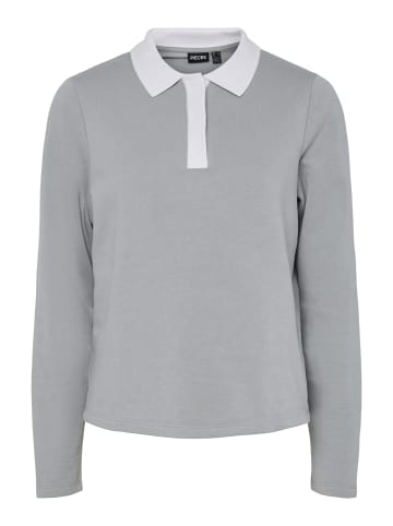 Pieces Langarm-Poloshirt in Silver Gray