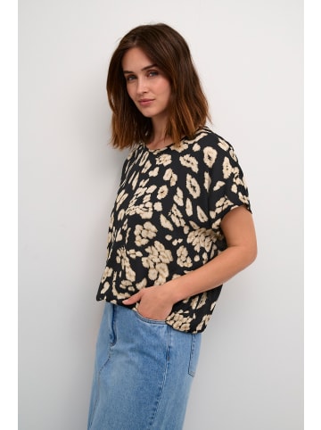 Kaffe Kurzarm-Bluse KAbeathe in Black/Sand Leo Print