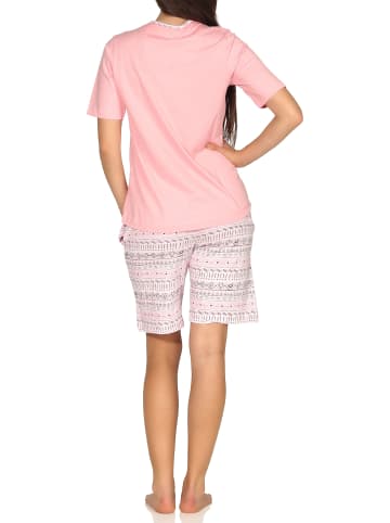 NORMANN kurzarm Schlafanzug Shorty Pyjama Ethnolook in rosa