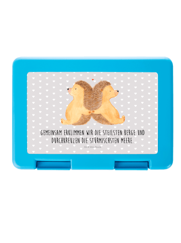 Mr. & Mrs. Panda Snackbox Igel händchenhaltend mit Spruch in Grau Pastell