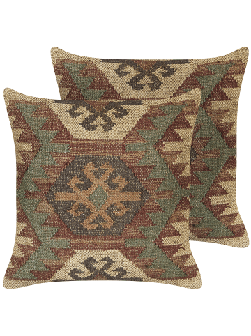 Beliani 2er-Set Dekokissen ARVEN in Bunt/Braun/Grün