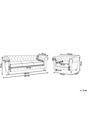 Beliani 2-tlg Sitzgruppe CHESTERFIELD in Rosa/Schwarz