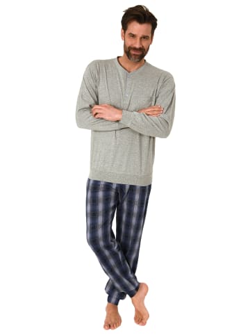 NORMANN Schlafanzug Bündchen und karierter Jersey Hose - 78089 in grau