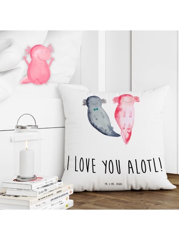 Mr. & Mrs. Panda Dekokissen Axolotl Liebe mit Spruch in Weiß