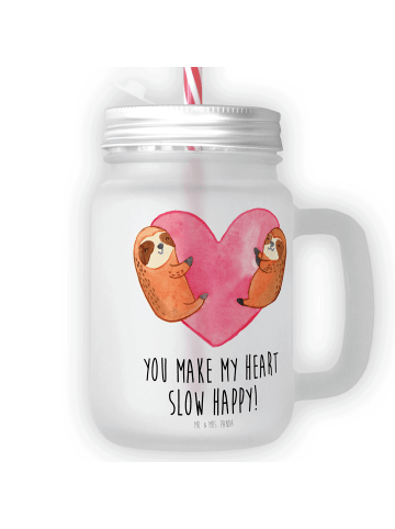 Mr. & Mrs. Panda Limonadenglas Faultiere Herz mit Spruch in Transparent