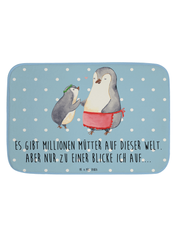 Mr. & Mrs. Panda fußmatte bad Pinguin mit Kind mit Spruch in Blau Pastell