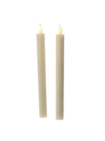 MARELIDA 2er Set LED Stabkerzen Echtwachs Aus-/An durch Flamme H: 25cm in creme