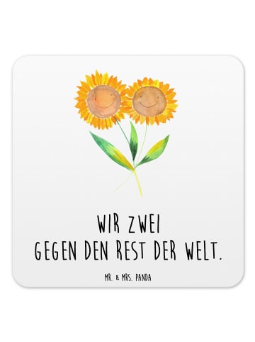 Mr. & Mrs. Panda Untersetzer Eckig Blume Sonnenblume mit Spruch in Weiß