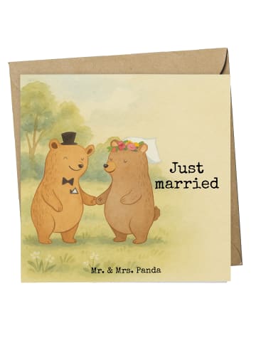 Mr. & Mrs. Panda Einladungskarte Bären Heirat Design mit Spruch in Weiß