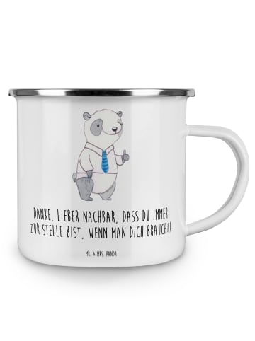 Mr. & Mrs. Panda Emaille Tasse Danke Nachbar mit Spruch in Weiß