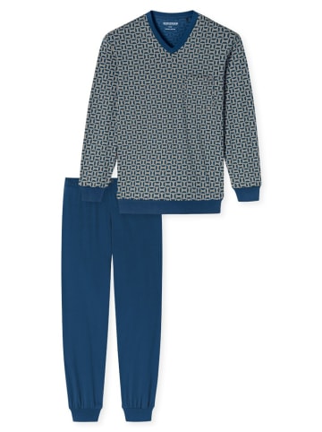 Schiesser Pyjama lang für Herren in dunkel-blau