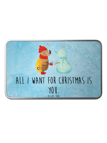 Mr. & Mrs. Panda Kiste Nachtfalter Schneemann mit Spruch in Eisblau