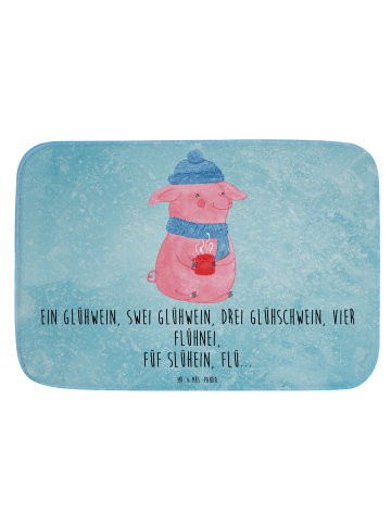 Mr. & Mrs. Panda Badezimmerteppich Schweinchen Glühwein mit Spruch in Eisblau