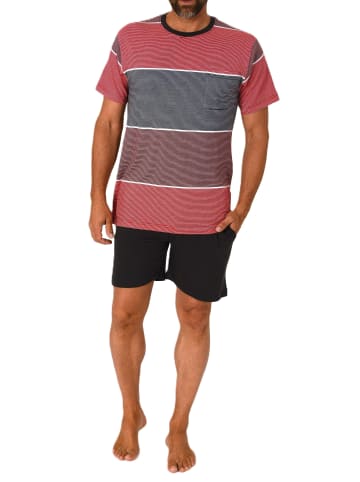 NORMANN Kurzarm Schlafanzug Pyjama Shorty Streifen in rot
