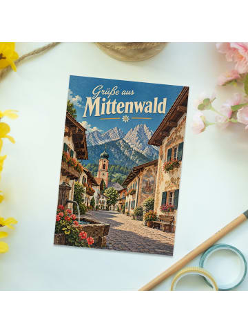 Postkarte Dorf nostalgisch Design mit Spruch in Weiß