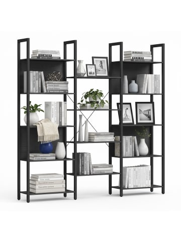 relaxdays Bücherregal in Schwarz - (B)158 x (H)166 x (T)24 cm