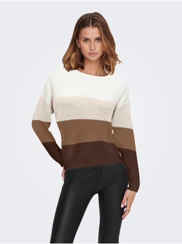 JACQUELINE de YONG Gestreifter Feinstrick Pullover Langarm Sweater JDYNEWELANOR in Braun