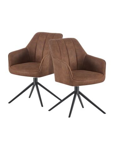 DUBI Möbel 2er-Set: Drehstuhl THOMAS-MILA in Wildleder-Braun - (B)57 x (H)85 x  (T)62 cm