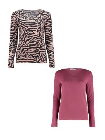 Hailys Langarmshirt 2er-Set V-Ausschnitt Normale Passform in Grau-Pink