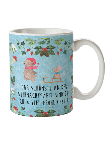 Mr. & Mrs. Panda Coffee Mug Bär und Maus Schlitten mit Spruch in Eisblau