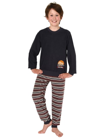 NORMANN Frottee Pyjama langarm Bündchen und Stickerei - 50705 in anthrazit