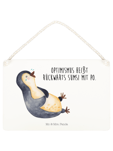 Mr. & Mrs. Panda Wandbild Holz Pinguin Lachen mit Spruch in Weiß